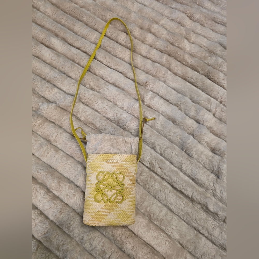 Authentic Loewe Woven Straw Crossbody Bag in Yellow